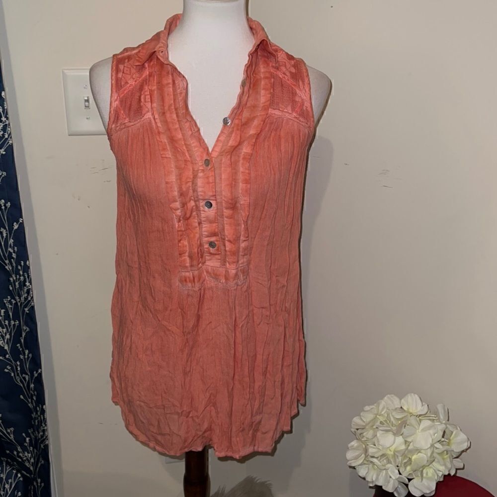 Free People Collared Button Yoke Popover Flowy Tunic Top Oversized